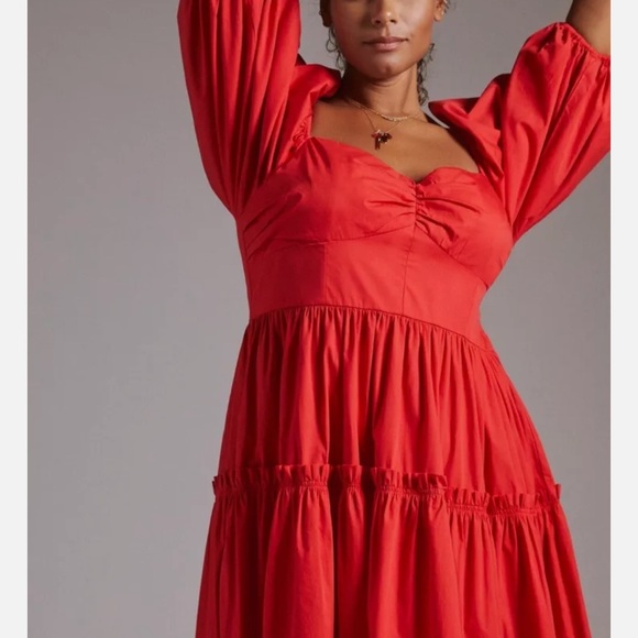 Anthro ATSU Dress Women 10P Red Off-The-Shoulder Preppy Poplin Sundress - Picture 6 of 16